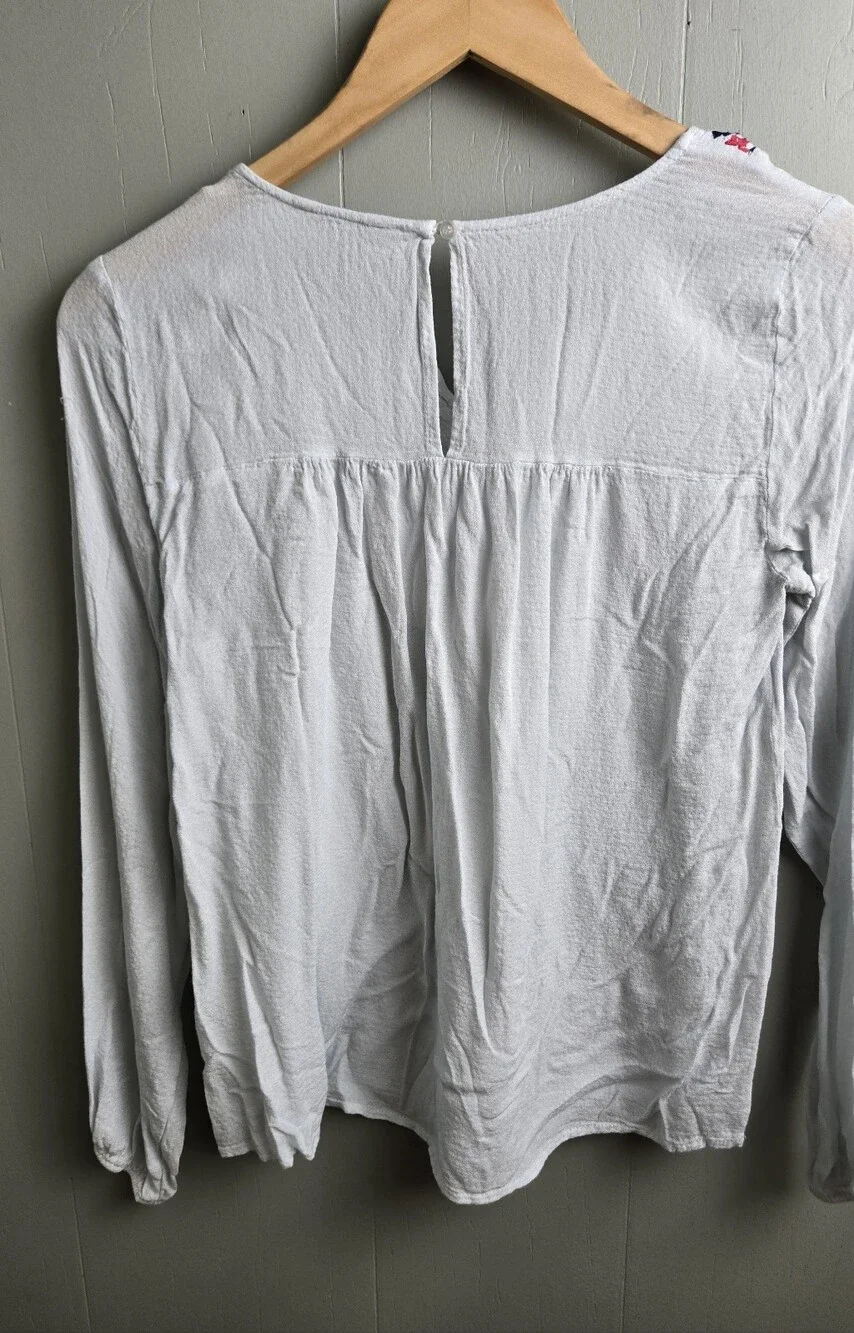 Ariat Tunic Blouse Womens S/P White Embroidered V-Neck Long Sleeve Lightweight
